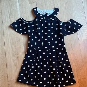 Honey and Rosie Navy and White Polka Dot Cold-Shoulder Dress